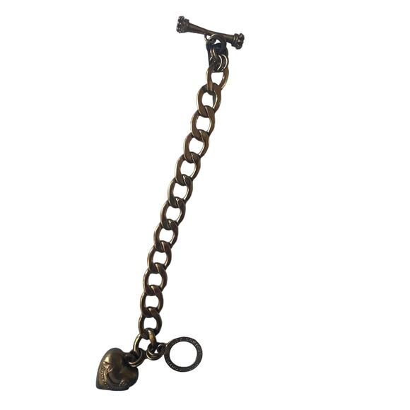 Juicy Couture HEART PENDANT BRACELET toggle clasp gold Y2K - Picture 6 of 8